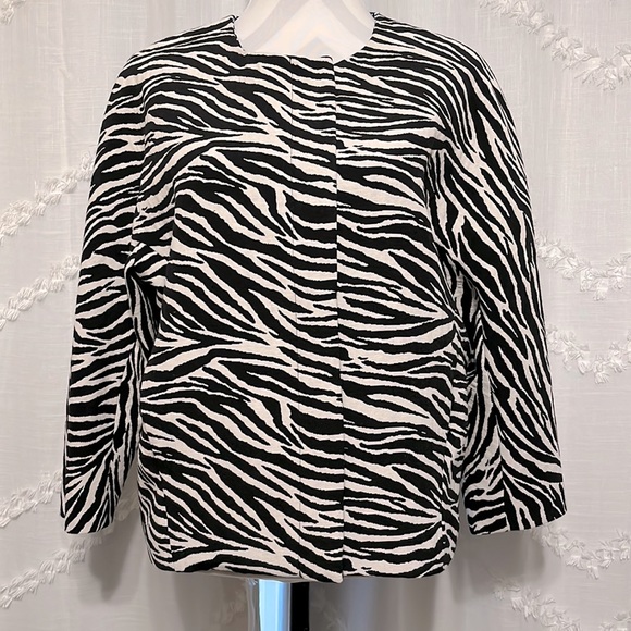 Chico’s Modern Jacquard Zebra Print Zip Up Blazer Jacket Size Large 12/14 - Picture 3 of 13